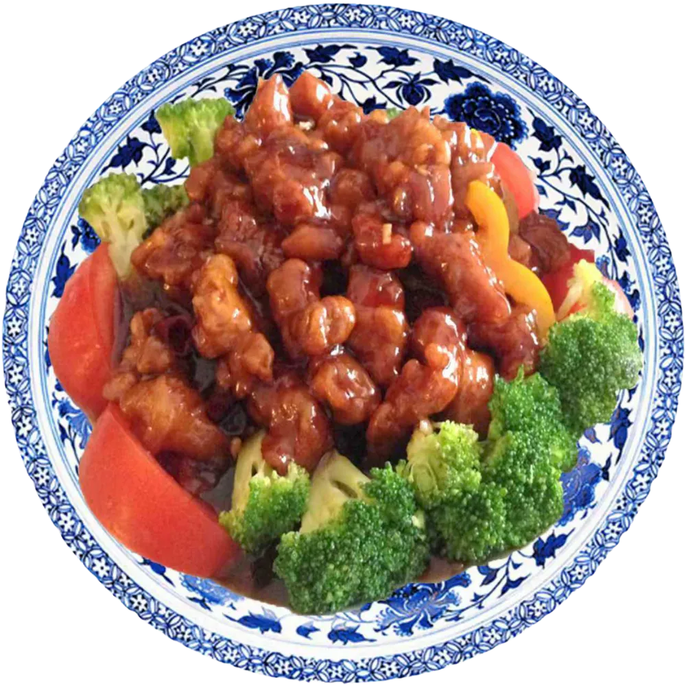 Crispy chicken in spicy-sweet sauce with broccoli at New Panda 2, a Chinese Restaurant in Gaston