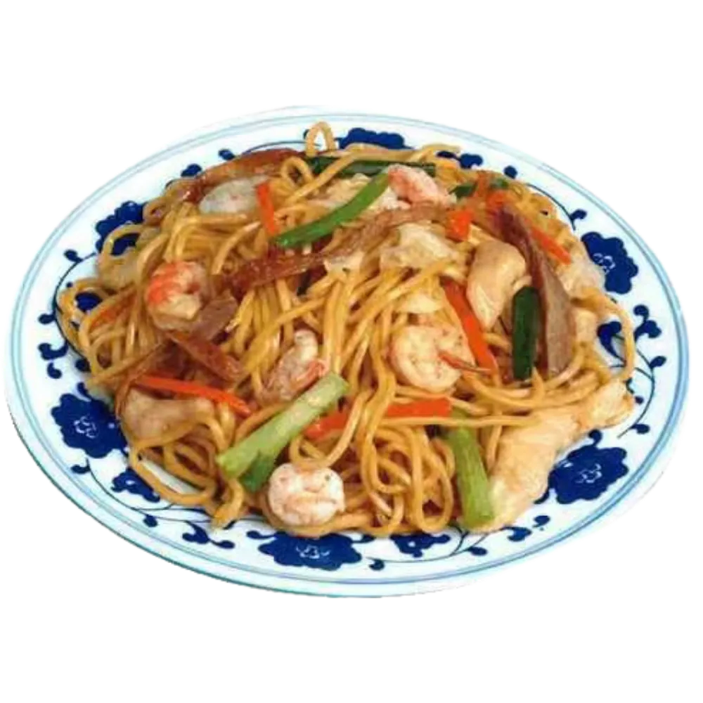 Stir-fried noodles with shrimp, chicken, and veggies at New Panda 2, a Chinese Restaurant in Gaston